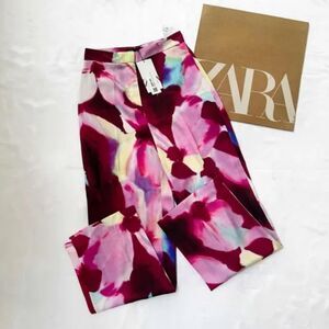 ZARA SATIN PRINTED FLORAL PANTS
